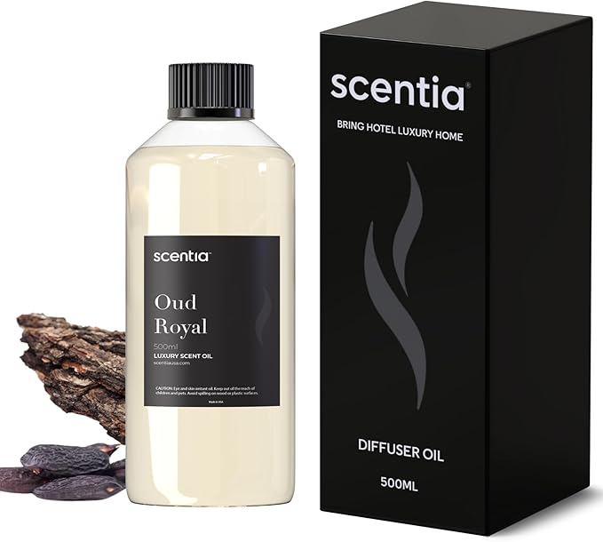 Scentia Oud Royal Fragrance Oil Inspired by TF's Oud Wood Perfume, Refill Diffuser Oil, Perfume Dupe, Aromatherapy Essential Oil Fragrance Set for Cold Diffusers, Candle Making | 500ml, 16.9Fl Oz Scentia