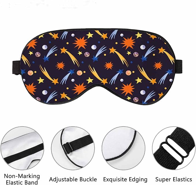 Space Sleep Mask Watercolor Shooting Stars Multicolored Planets Men Women Sleep Mask with Adjustable Strap Eye Cover Eye Shade for Travel, Nap,Meditation - Bloomnest