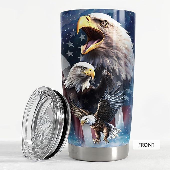 SANDJEST Personalized Eagle American Tumbler 20oz 30oz Tumblers with Lid Gift for Papa Dad Grandpa Patriot Christmas Birthday Vetaran - Bloomnest