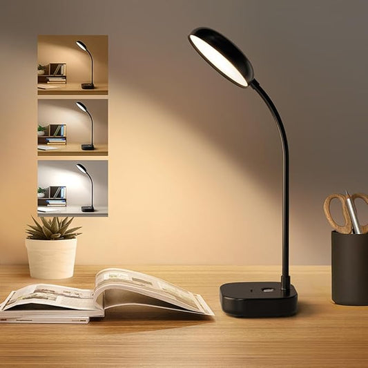 Battery Desk Lamp Light,Black,Cordless desk lamp rechargeable,Small gooseneck lamp for desk,400LM LED Light,3 Colors (White/Warm White/Warm),Adjustable brightness,360° Hose,20 LED for Bedroom&Reading - Bloomnest