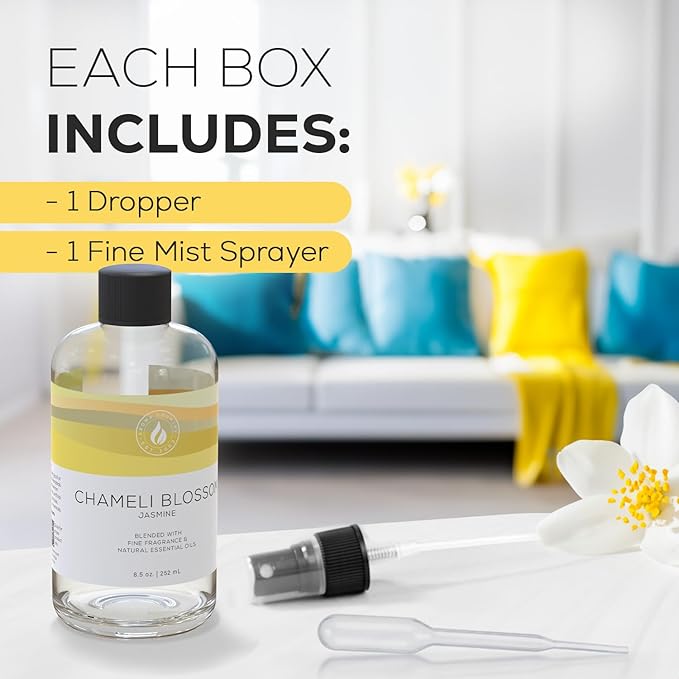 Aroma Country Chameli Blossom Diffuser Oil - Luxury Essential Oils for Diffuser Refill & Air Freshener Room Spray - Long-Lasting & Natural Home Fragrance, Jasmine Scented Oil (8.5 Fl. oz) AromaCountry