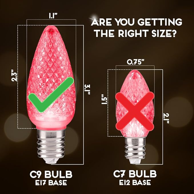 HLO Lighting Set of 25 Pink C9 Faceted LED Christmas Light Bulbs for Indoor & Outdoor Use | Durable Replacement Bulbs - Bloomnest