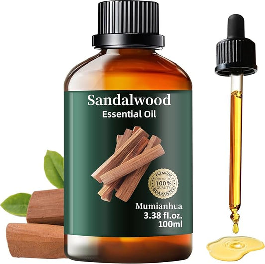 Pure Sandalwood Essential Oil, Mumianhua Natural Sandalwood Oil for Diffuser Aromatherapy, Skin, Hair, Massage, Candle, Soap Making, Evening Meditation, Calm Connection, Woody Grounding 3.38 Fl Oz - Bloomnest