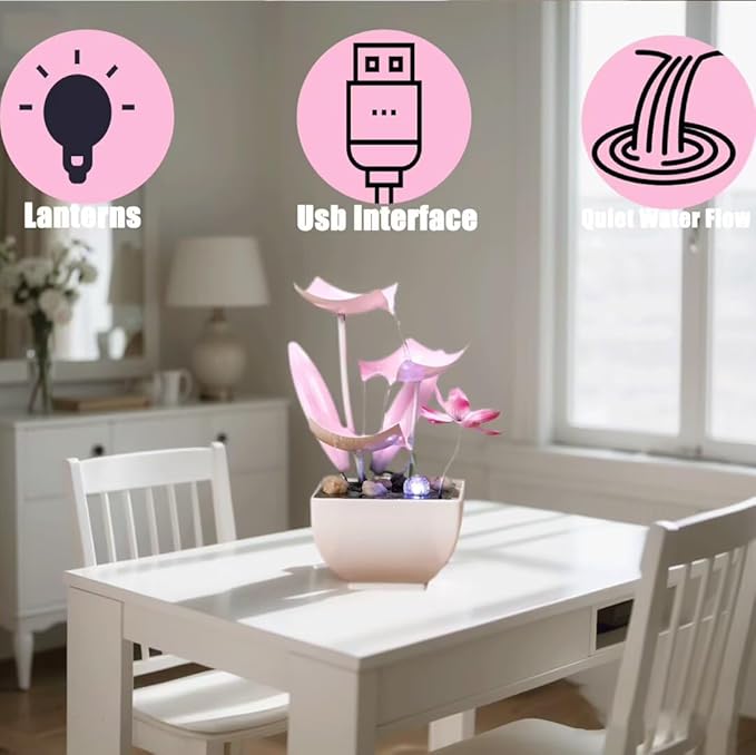 Desktop Water Fountains: Relaxing Zen Décor for Home Living Room or Bedroom and Office - Home Décor Soothing Sound Pink - Bloomnest