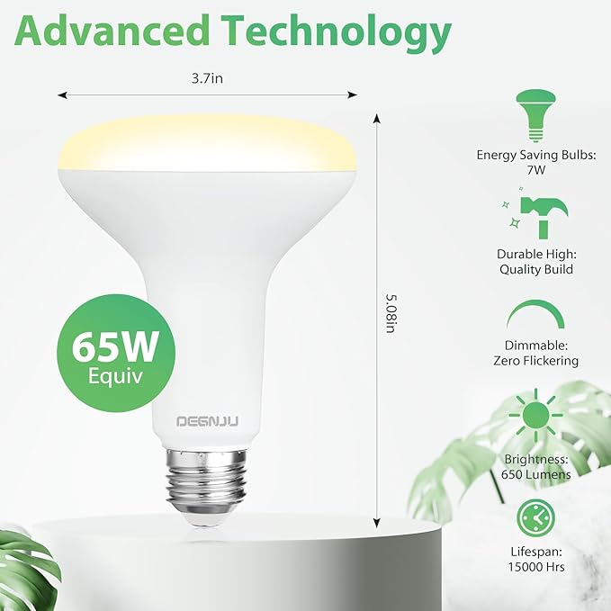 16 Pack BR30 LED Bulb, Dimmable Indoor Flood Lights 7W Equivalent 65W 2700K Soft White, CRI80, 650 LM, E26 Base, 15000 Lifetime Hours, Interior Energy Saving Recessed Light Bulb, Flicker-Free - Bloomnest