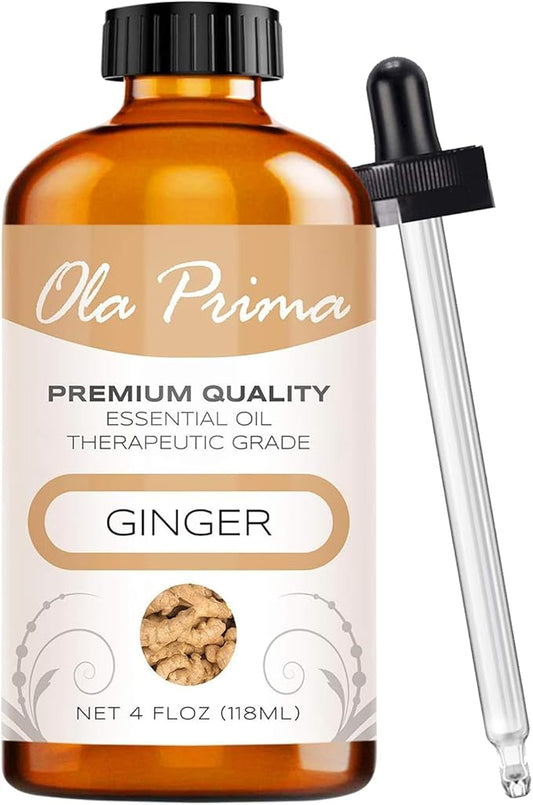 Ola Prima Ginger Essential Oil Therapeutic Grade for Aromatherapy, Diffuser, Lymphatic Massage, Hair, Skin – 4 fl oz Dropper - Bloomnest
