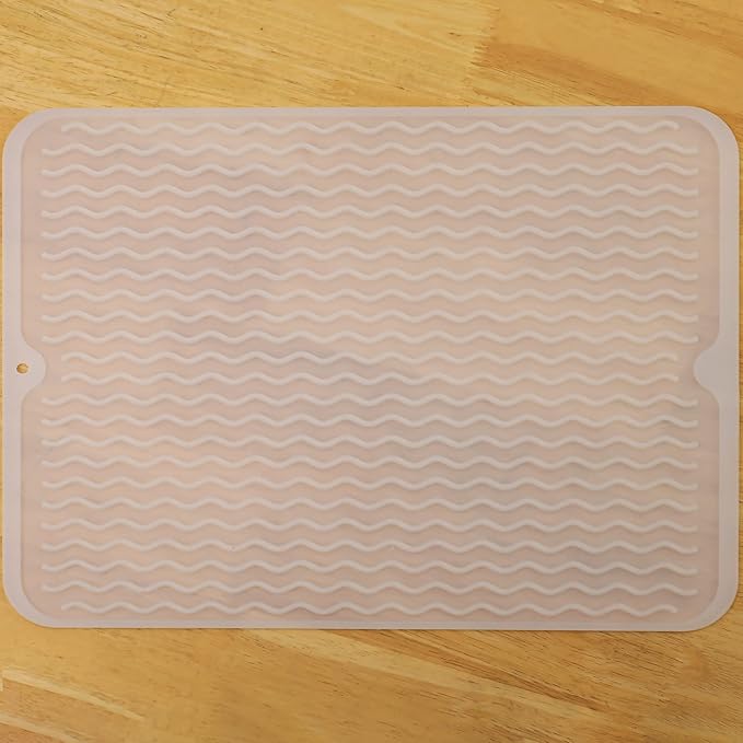 Silicone Dish Drying Mat for Multiple Usage,Easy clean,Eco-friendly,Heat-resistant Silicone Mat for Kitchen Counter or Sink,Refrigerator or drawer liner Translucent L 16 inches x 12 inches - Bloomnest