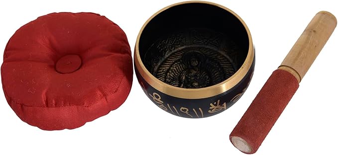 RAJRANG Tibetan Singing Bowl Set - Meditation Crystal Sound Bowl Hand Percussion Sound Effects Handcrafted for Healing and Mindfulness D-4" x H-7" RAJRANG