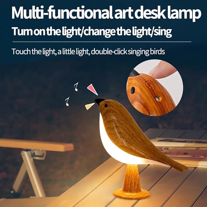 Bird Table Lamp with Remote & Touch Control | 3 Color Temperature & 3-Level Brightness Adjustable Night Light | Rechargeable Cordless Bedside Lamp for Bedroom Office Dorm | Timer & Bird Lover Gifts - Bloomnest