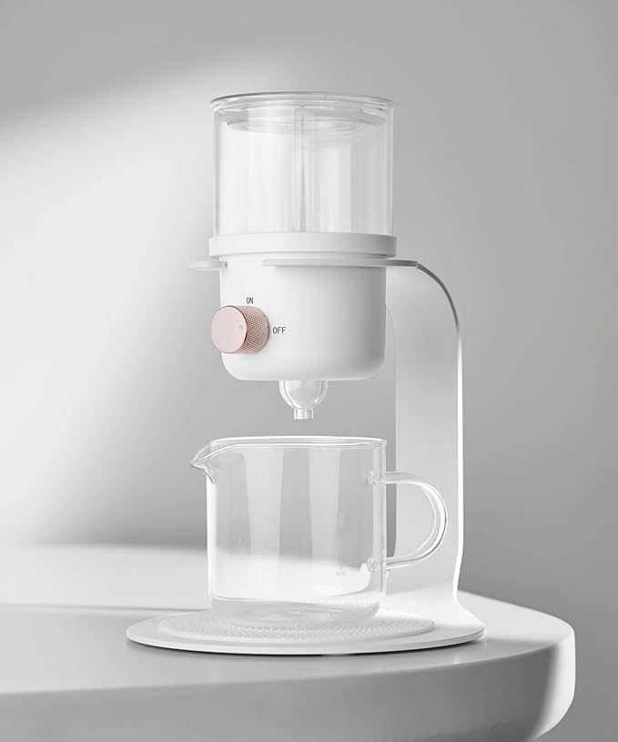 Glass Tea Pot with Infusers for Loose Tea and Drip Coffee Pour Over, Semi Automatic Tea Set with Magnetic Clear Teapot, White - Bloomnest