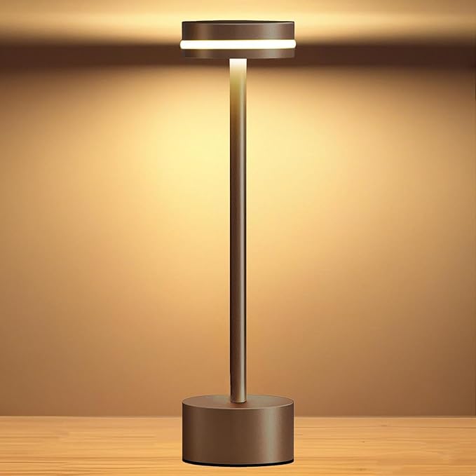 Energy Efficient Portable Rechargeable Bedside Lamp, Touch Stepless Dimmable, Cordless Table Lamp Perfect for Home, Bedroom, Hotel, Restaurant, Bar, Outdoor, 1 Pack (Coffee) - Bloomnest