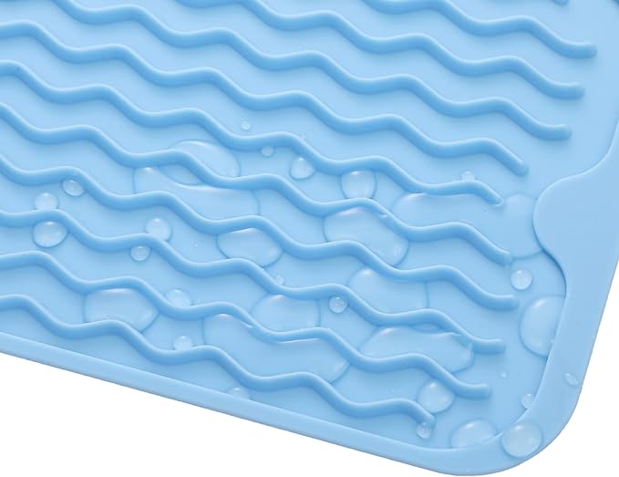 Silicone Dish Drying Mat for Multiple Usage,Easy clean,Eco-friendly,Heat-resistant Silicone Mat for Kitchen Counter,Sink,Bar,Bottle,or Cup Light Blue M 17 inches x 6 inches - Bloomnest