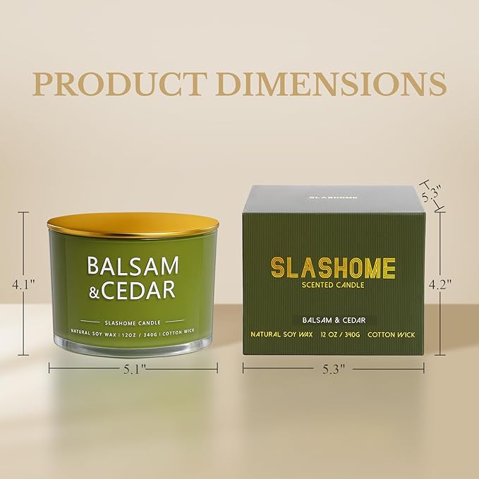 Balsam Cedar Candle, Large 3 Wick 12oz Soy Scented Candle, Luxury Christmas Birthday & Holiday Gift for Women & Men, Long Lasting 60+ Hour Clean Non-Toxic Burn, Elegant Winter Home Decor - Bloomnest