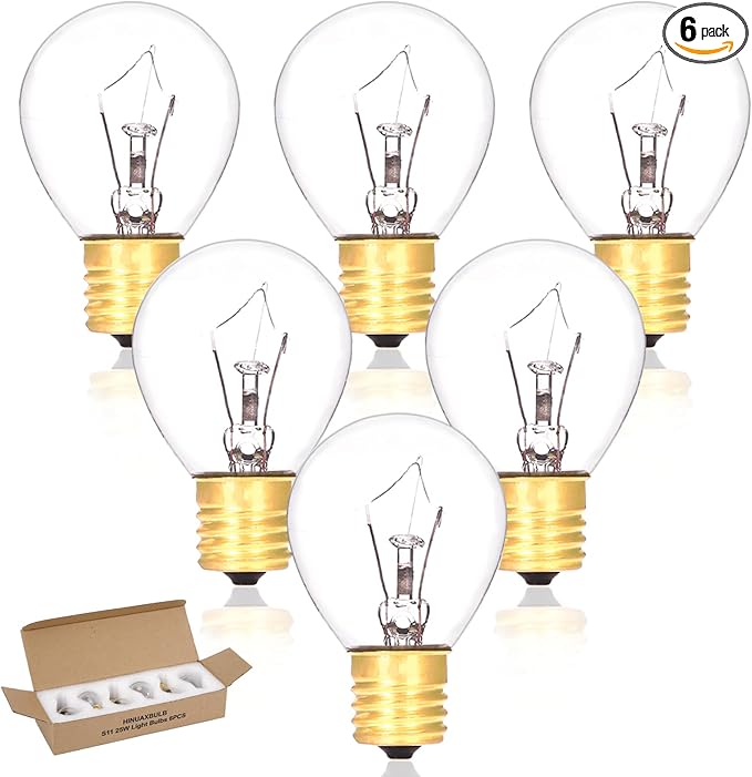 6 Pack Lava Lamp Bulbs 25 Watt 120V S11 Replacement Light Bulb E17 Standard Base for Glitter Lamps - Bloomnest