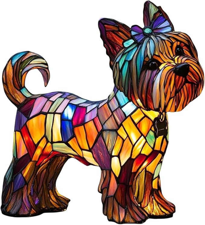 Atlodas Yorkshire Lamp, Dogs Stained Resin Tabletop Night Light, Dog Series Art Night Light, Dog Stained Glass Lamp, 3D Cute Pet Themed LED Table Lamps, Gift for Lovers (#10) - Bloomnest