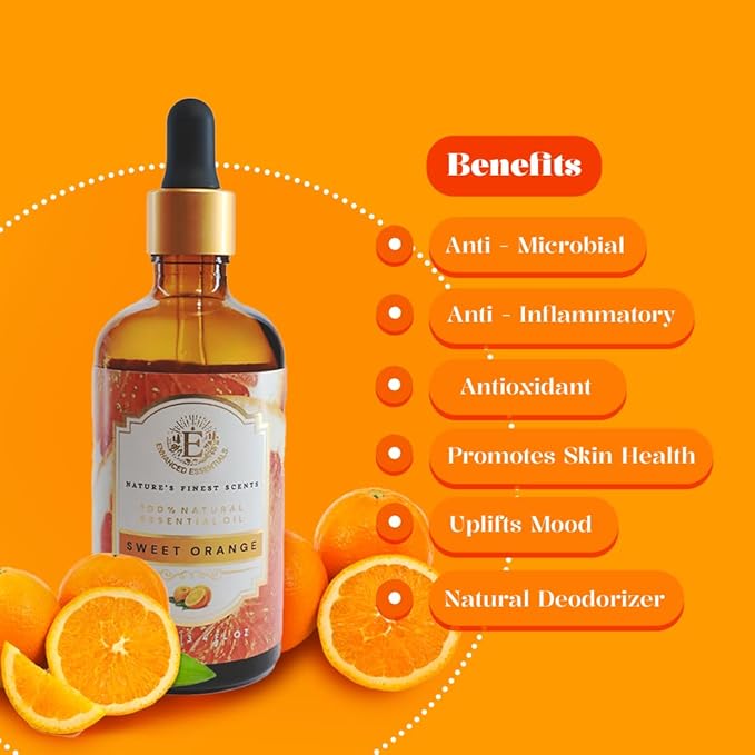 Luxurious Sweet Orange Essential Oil by Enhanced Essentials| Slow Distilled & Pure| for Home Cleaning,Aromatherapy,Bath,Perfume,Soap & Candle Making| Ideal for Business|3.38 fl oz (100 ml) - Bloomnest