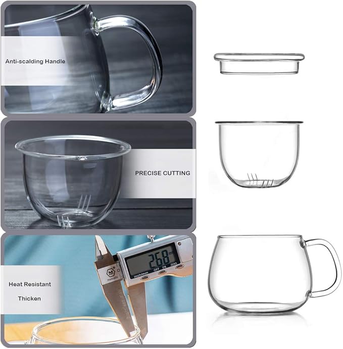 Lezero 13oz Tea Infuser Cups Kits, Glass Mugs with Filter Basket and Lid for Loose leaf Tea Brewing, Heat Resistant, Lead-free, Microwave & Dishwasher Safe - Bloomnest