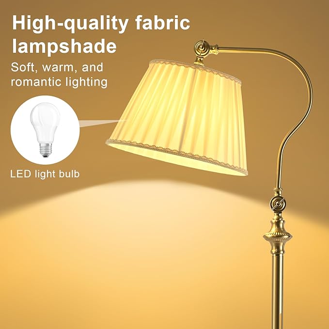 Luxury Gold Floor Lamp with Fabric Shade,Smart Dimmable Standing Light, App-Controlled Adjustable Brightness,3 Color Modes for Bedroom,Study,farmhouse,office,Living Room, Mid Century Modern Boho Decor