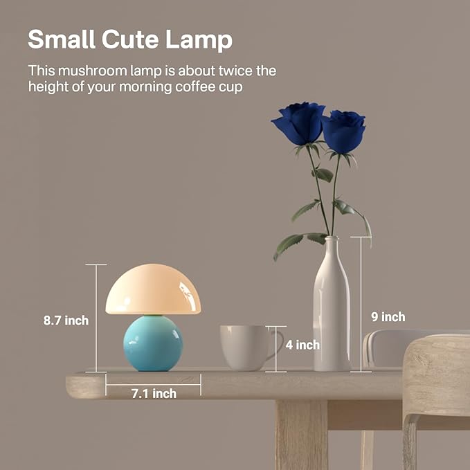 Mushroom Lamp Table Lamp for Bedroom,Desk Bedside Small Lamps for Living Room Night Stands,Mushroom Decor Cute Mini Modern Mid Century Lamps,Unique Aesthetic Home Living Room Decor(Blue) - Bloomnest