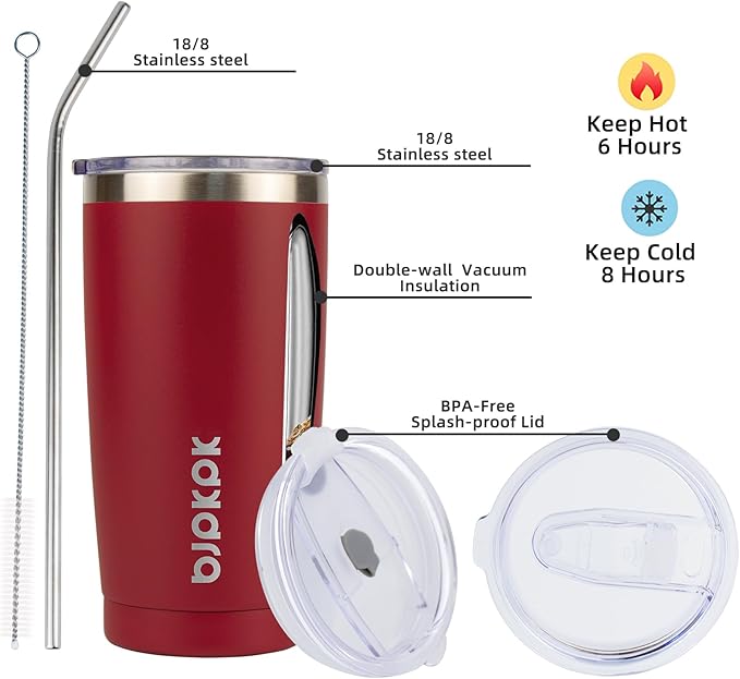 BJPKPK 20 oz Tumbler Stainless Steel Vacuum Insulated Tumblers Cup with Lid and Straw,Red - Bloomnest