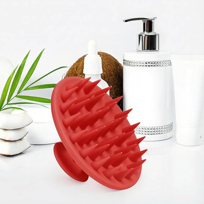 Meartchy Silicone Scalp Massager Shampoo Brush, Scalp Brush for Hair Growth & Dandruff Removal, Hair Scrubber Scalp Stimulator Exfoliator Brush with Soft Bristles for Wet Dry Scalp Care (Ruby Red) Meartchy