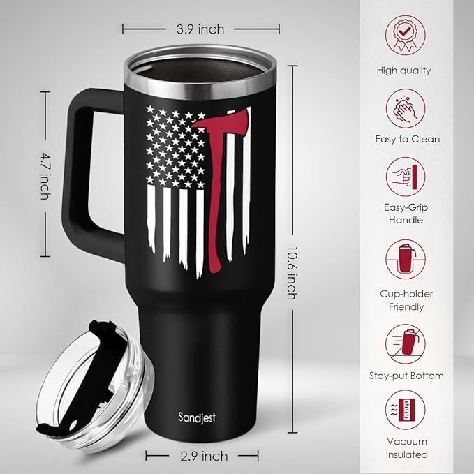 SANDJEST Firefighter Gifts for Men, 40oz Stainless Steel Insulated Coffee Tumbler with Lid & Straw, Travel Mug Cup Gift for Fireman Dad, Christmas Birthday - Bloomnest