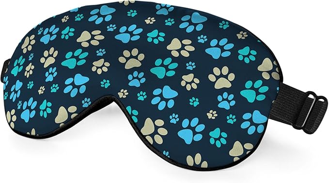 Dog Footprint Sleep Mask Eye Mask Dog Paws Cute Footstep Animal Blue Green Yellow Sleep Mask Light Blocking Adjustable Smooth Soft Eye Masks for Women Deep Rest Travel - Bloomnest