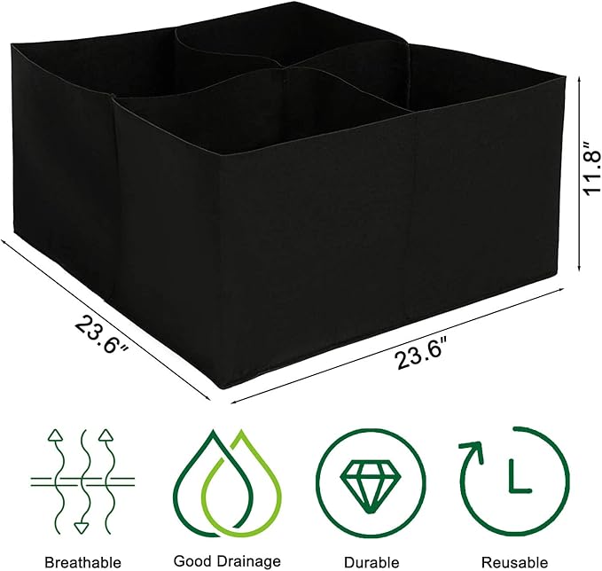 Fabric Raised Planting Bed, 2 Pack 4 Grids Durable Fabric Raised Garden Bed Breathable Planting Bags for Vegetables, Square Garden Grow Bag Container for Herb Flower Plants Gardening - Bloomnest