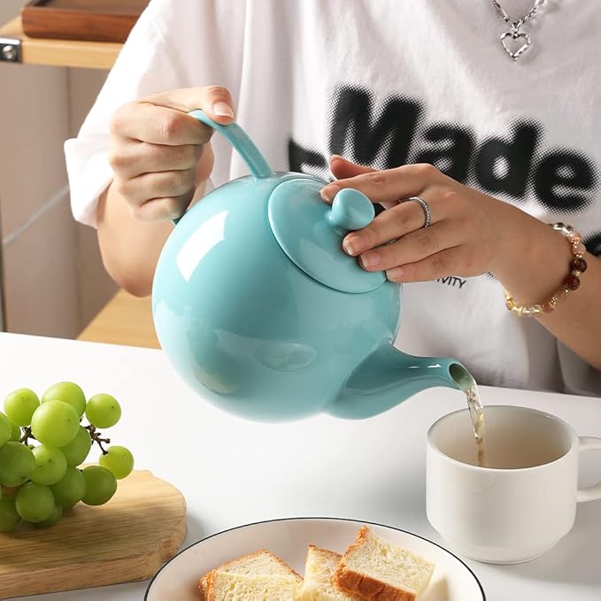 Sweejar Porcelain Teapot with Removable Stainless Steel Infuser,Microwave & Dishwasher Safe Tea Pots for Loose Tea,Tea Infuser Pots for Chrismas Women Gift (40oz Turquoise) - Bloomnest