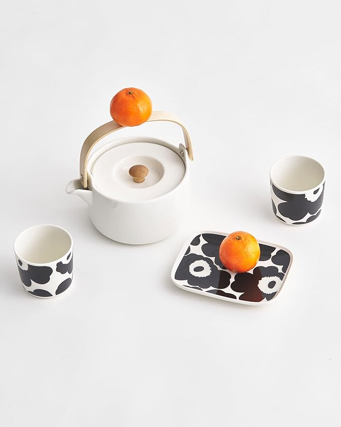 MARIMEKKO Oiva Stoneware Teapot — Refine Your Kitchen Décor with Our Iconic White Stoneware — Stylish & Classic Ceramic Teapot with Tea Infuser Lid (26.63 oz) - Bloomnest