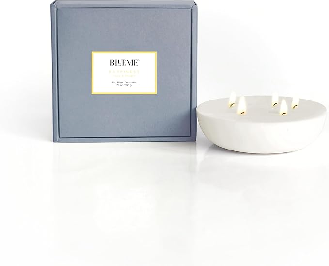 New BLUEME Wellness Candle Wax Refill, Contains Essential Oil, Sustainable, Hand Finished, Hand Poured, Premium, Luxury Ceramic, Natural Cotton Wick (24oz, Yuzu & Ginger) - Bloomnest