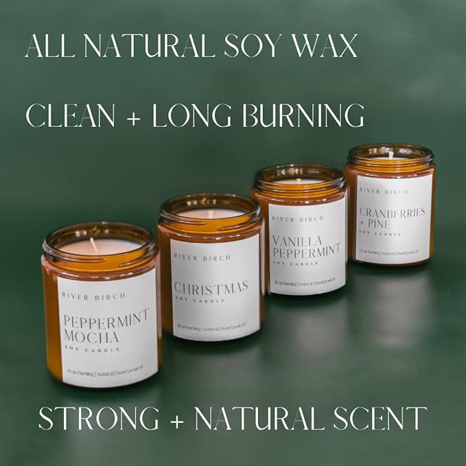 River Birch Candles Vanilla Peppermint Scented Candle | Premium, All-Natural, Non-Toxic, Soy Amber Jar Candles | 8.5oz 40 Hr Burn Time | Cozy Relaxing Gifts for Home - Bloomnest