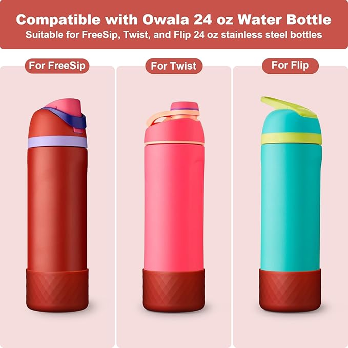 2PCS Silicone Water Bottle Boot for Owala 24oz 32oz 40oz, Anti-Slip Protective Sleeve Bottom Bumper Protector for FreeSip, Twist, and Flip Stainless Steel Water Bottles Alwenid