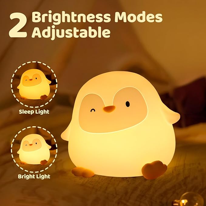 Penguin Silicone Night Light for Kids - Squishy LED Lamp with Soft Touch, USB Rechargeable & Long Battery - Cute Winter Animal Decor for Nursery & Gifts - Bloomnest