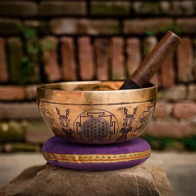 Singing Bowl Cushion for Tibetan Singing Bowls, Handmade Silk Brocade Round Cushion Pillow for Sound Healing and Crystal Sound Bowls Accessories(Purple,7.5 Inch) - Bloomnest