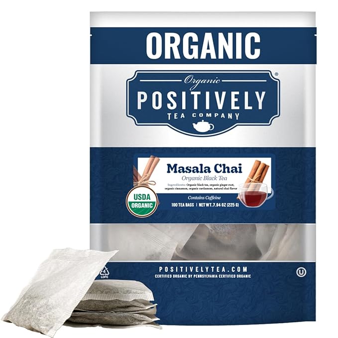 Organic Positively Tea Company, Masala Chai Black Tea Bags, 100 Count, Eco-Friendly Tea Bags, Non-GMO - Bloomnest