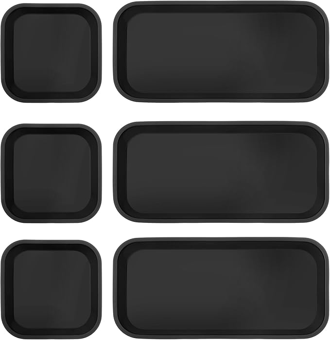 Wenqik 6 Pcs Silicone Bathroom Vanity Trays for Counter Multifunctional Bathroom Counter Tray Multipurpose Decorative Tray for Kitchen Desk Kitchen (Black)