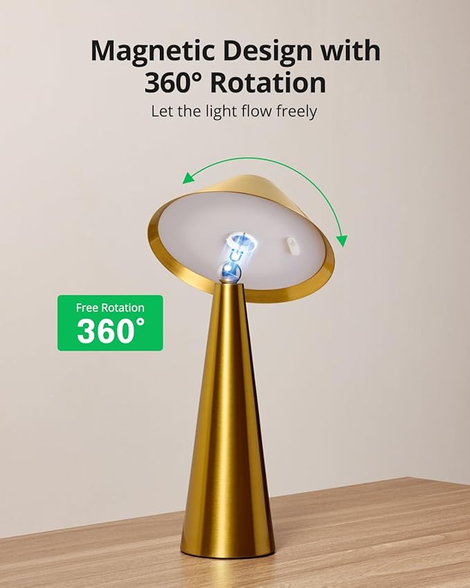 Bojim 2 Pack Rechargeable Cordless Table Lamp, Gold LED Battery Operated Wireless Table Lights, Touch for Color Changing Dimmable, IP54 Waterproof for Restaurant, Dining, Outdoor, Patio, Outside - Bloomnest