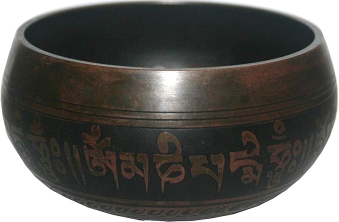 5113 SB 'B' Note Chakra Healing Antique Tibetan Auspicious Symbol Bowl Set ~ Nepal (4.75 inch diameter) - Bloomnest