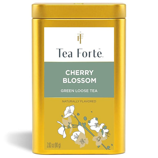 Tea Forte Cherry Blossom Premium Loose Leaf Caffeinated Green Tea Blend Canister, Makes 35-50 Cups