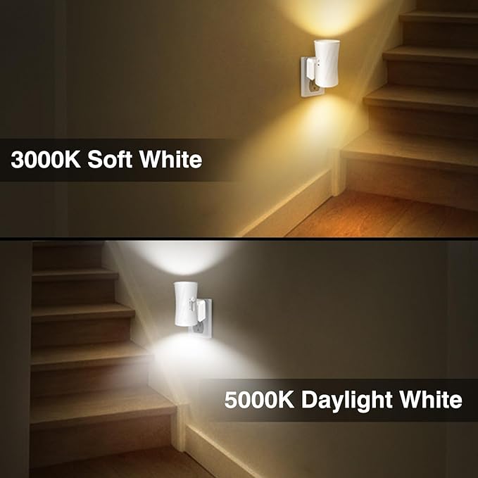 Led Night Lights Plug into Wall, 3000K/5000K Switchable, 2 Pack, Plug in Night Light, 0-100LM Dimmable Night Light, Modern Nightlights, Dusk To Dawn Sensor for Bedroom Bathroom Kitchen Stairs - Bloomnest