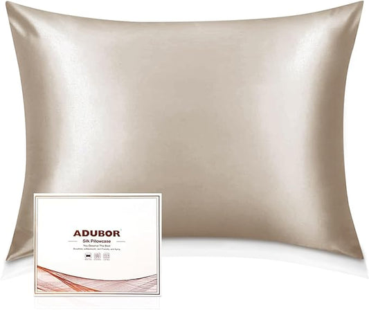 Adubor 100% Silk Pillowcase - Mulberry Silk Pillow Cases, 23 Momme 6A Grade Fibers, Silk Pillow Case for Hair and Skin Health, with Hidden Zipper (Standard 20''×26'', Beige, 1PC) - Bloomnest