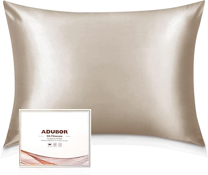 Adubor 100% Silk Pillowcase - Mulberry Silk Pillow Cases, 23 Momme 6A Grade Fibers, Silk Pillow Case for Hair and Skin Health, with Hidden Zipper (King 20''×36'', Beige, 1PC) - Bloomnest