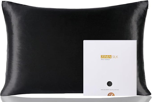 ZIMASILK 100% Pure Mulberry Silk Pillowcase for Hair and Skin Health,Soft and Smooth,Both Sides Premium Grade 6A Silk,600 Thread Count,with Hidden Zipper,1pc (King 20''x36'',Black) - Bloomnest