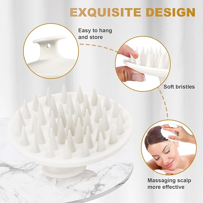 Meartchy Silicone Scalp Massager Shampoo Brush, Scalp Brush for Hair Growth & Dandruff Removal, Hair Scrubber Scalp Stimulator Exfoliator Brush with Soft Bristles for Wet Dry Scalp Care (White) Meartchy
