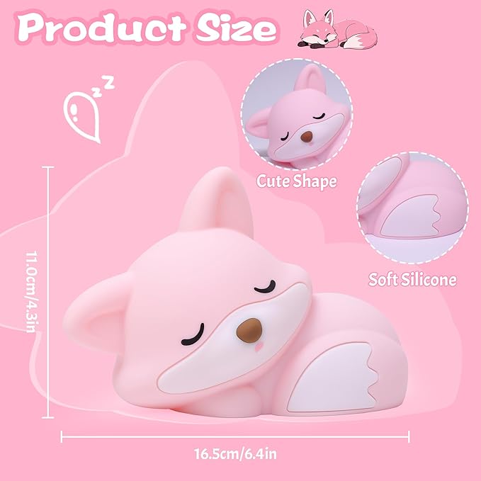 YuanDian Fox Night Light for Girls, Squishy Fox Silicone Lamp Novelty Gifts, Rechargeable Dimmable Timer Bedside Touch Nightlight for Breastfeeding Toddler Baby Kids - Bloomnest