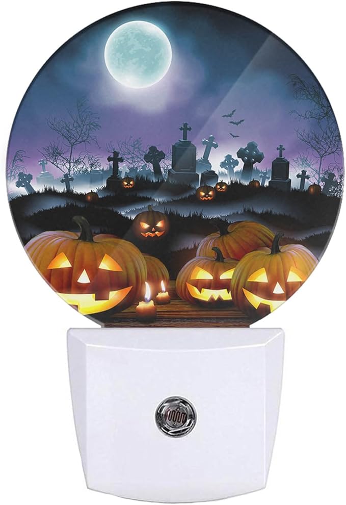 EKOBLA Halloween Pumpkins Night Light Scary Night Moon Ghost Horror Plug-in Nightlights Auto Sensor Energy Efficient Dusk to Dawn LED Home Decor - Bloomnest