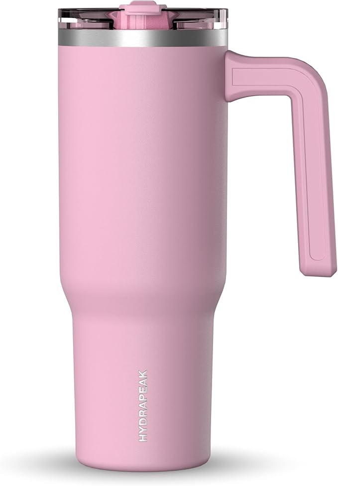 Hydrapeak Voyager 32 oz Tumbler with Handle and Straw Lid | Reusable Stainless Steel Water Bottle Travel Mug Cupholder Friendly | Insulated Cup (Cotton Pink) - Bloomnest
