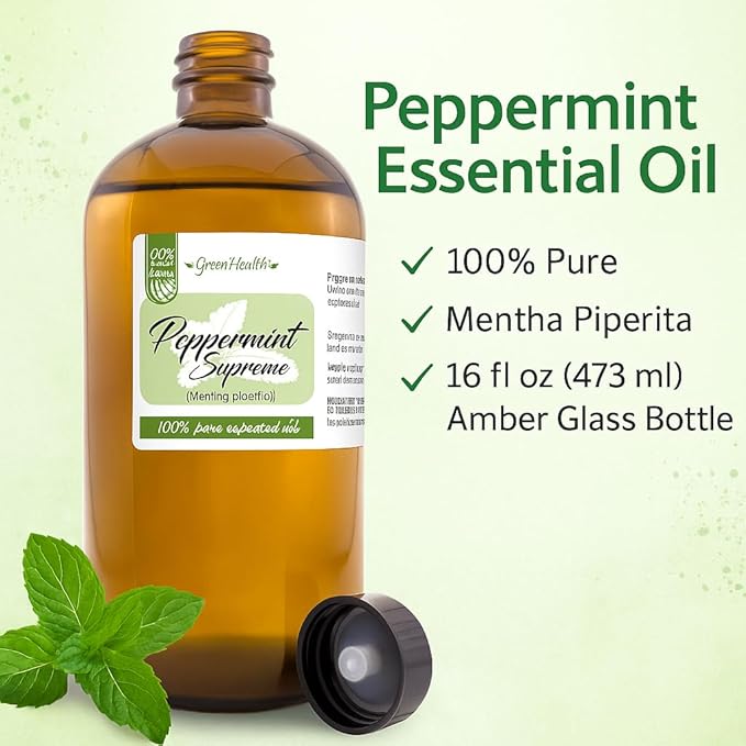 Peppermint Essential Oil (Mentha Piperita) – 16 fl oz (473 ml) Amber Glass Bottle – 100% Pure & Natural Therapeutic Grade Essential Oil by GreenHealth - Bloomnest