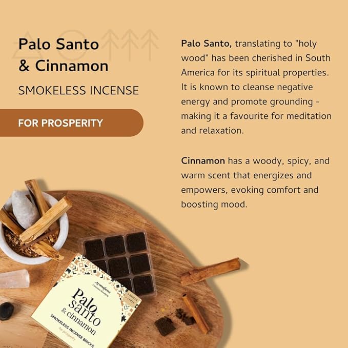 Palo Santo & Cinnamon Smokeless Incense Bricks Refill | 3 x 9 Bricks | Aromatherapy | Smudging | Made with Essential Oils | Natural Air fresheners for Home | Spiritual Meditation Accessories Aromafume